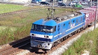 山陽本線　貨物列車が踏切手前で信号待ち　瑞風通過した日　2022/10/25　113系 115系 227系 EF210