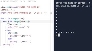 PYTHON PATTERN PROGRAM || PRINT STAR(*) IN LETTER ' L ' PATTERN