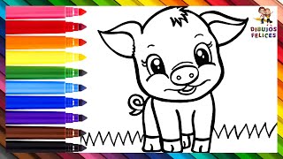 Cómo Dibujar Un Cerdo 🐷 Dibuja y Colorea Un Lindo Cerdito 🐖🐽🌈 Dibujos Para Niños