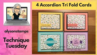 4 Quick \u0026 Easy Accordion Tri Fold Cards #3 Stamping Tutorial Technique Tuesday