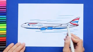 How to draw a British Airways Boeing 747 aeroplane