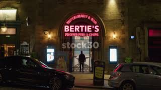 Bertie's Fish And Chips On Victoria Street In Edinburgh At Night, UK