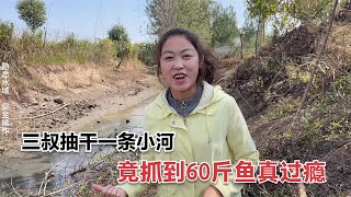 【大力与小贝】媳妇发现河里有大鱼，三叔竟直接把河水抽干，没想到竟抓回60斤