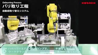 【コスメック】ツールチェンジャーとパレット段替え・ロボットバリ取り加工イメージ展示（全体）＜2015国際ロボット展＞