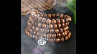 Limitless Buddha - 108 Beads Wenge Wood Buddhist Necklace OM Yoga Lotus Meditation Bracelet