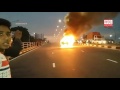 car completely engulfed in flames on dematagoda flyover