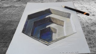 HOW TO DRAW 3D HEXAGONAL HOLE - Drawing an Anamorphic Illusion