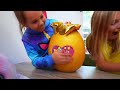 amelia avelina and arthur juice challenge u0026 akim play trick or treat with halloween spiders