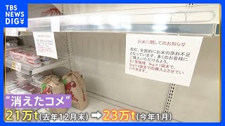 「消えたコメ」が2万トン増加　専門家は「予想以上にコメの不足感が強い」｜TBS NEWS DIG