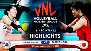 Kang Sohwi vs Sarina Koga | Korea vs Japan | Highlights | Women's VNL 2022 (HD)