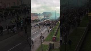 Green Brigade march to Celtic Park before Glasgow Derby
