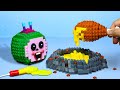 Lego Cheesy Mukbang with Fast Food & Fried Chicken - Funny Stop Motion Animation ASMR