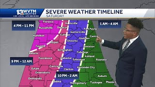 Severe Weather Timeline: Strong storms will stretch across Alabama this weekend