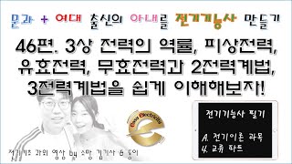 전기이론 과외 46편.  3상 전력의 역률, 피상전력, 유효전력, 무효전력과 2전력계법, 3전력계법을 쉽게 이해해보자!  #전기 #전기기초 #전기기능사필기 #전기이론