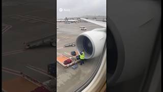 Luggage is sucked white engine is being turned off, and it hits airport employee 😵‍💫😳 #shorts