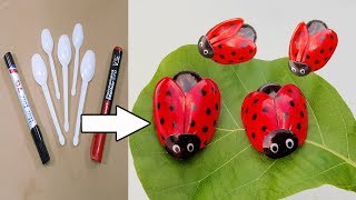 প্লাস্টিক চামচ দিয়ে দারুন আইডিয়া || How to Make Ladybug out of Plastic Spoon || DIY Recycling Ideas