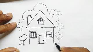 How to draw House in easy method