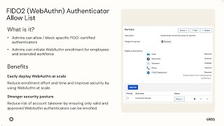 Allow List for FIDO2 (WebAuthn) Authenticators | Okta Demo