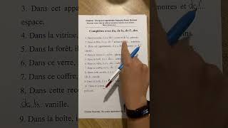 Exercice de français : 1h d'exercice : du x de ; ce, cet, cette, ces ; le participe passé des verbes