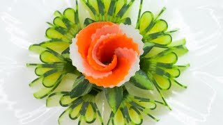 Ornament of Cucumber, Radish & Carrot Flower Carving Garnish - Art in Vegetable Designs