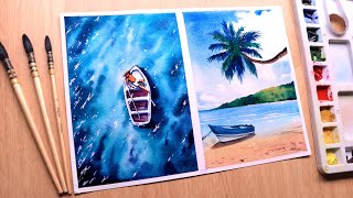 Watercolor painting for beginners seascape and beach landscape easy