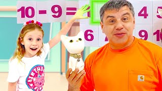 Nastya et papa apprennent les mathématiques en jouant avec des jouets de manière amusante