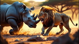 what happens when a lion faces an angry rhino?