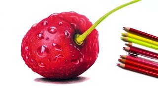 how i draw this realistic cherry with colored pencils | cherry drawing for beginners