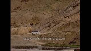Tourist bus negotiates hazardous Himalayan mountain pass in India