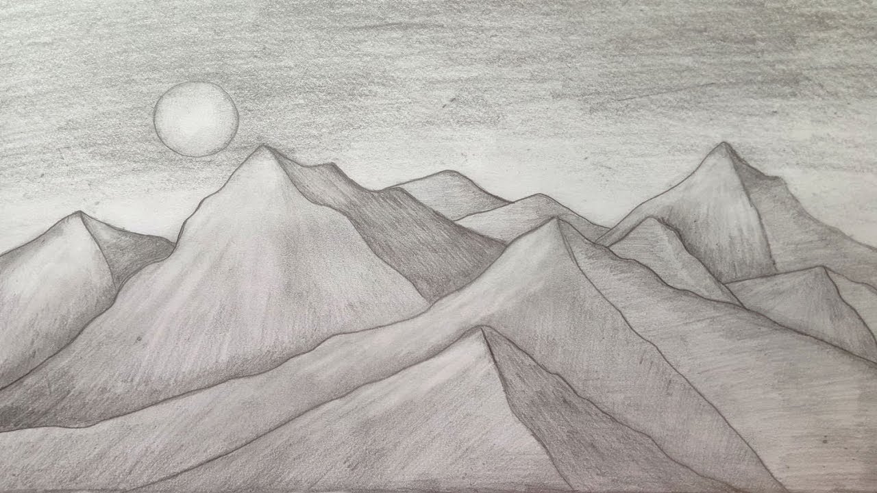 How To Draw Mountain Landscape Scenery Of Moonlight With Pencil Sketch ...