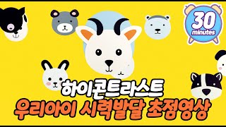 🐶동체시력🐶  (광고없음) 하이콘트라스트 고대비 동물 초점영상 아기자장가 릴렉스음악 동체시력 집중력 수면음악 진정 포커싱비디오 30분 아기재울때 릴렉스뮤직 초점영상