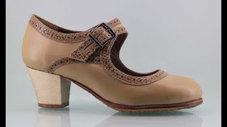 Zapato De Baile Flamenco Profesional Piel Beige Y Fantasía. Modelo: 43494