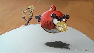 How to Draw Angry Bird - Drawing 3D Red Bird Illusion - VamosART
