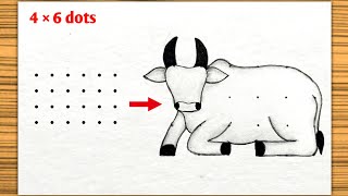 How to a cow from dots easy | Easy cow drawing | Cow rangoli | Mattu pongal kolam