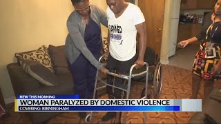 Birmingham woman paralyzed by domestic violence, 'walks' into her birthday party