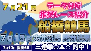 【船橋競馬7/21】データ分析による推奨レース紹介！