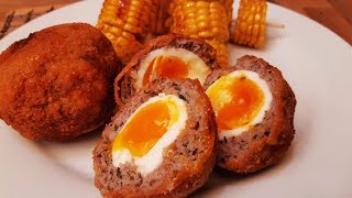 Skót tojás - scotch egg  vajas , csöves kukoricával @Szoky konyhája