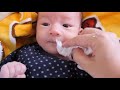 可愛い新生児・赤ちゃんのしゃっくり・泣き笑い new born baby hiccuping crying and smiling.