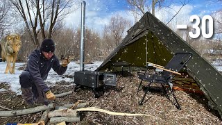 Extreme -30C FREEZING COLD WINTER CAMPING ALONE in a HOT TENT Snowfall ❄️