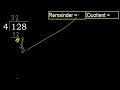 divide 128 by 4 remainder . division with 1 digit divisors . how to do