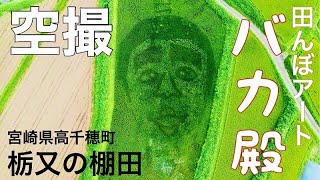 空撮 棚田シリーズ02 栃又の棚田 （宮崎県西臼杵郡高千穂町）田んぼアートで志村けん(笑)