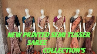 new printed semi tusser silk saree collection's sithara silk's thoppumpady