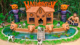 Rescue Puppies From Raining Storm Build Halloween Dog House in Halloween ambience