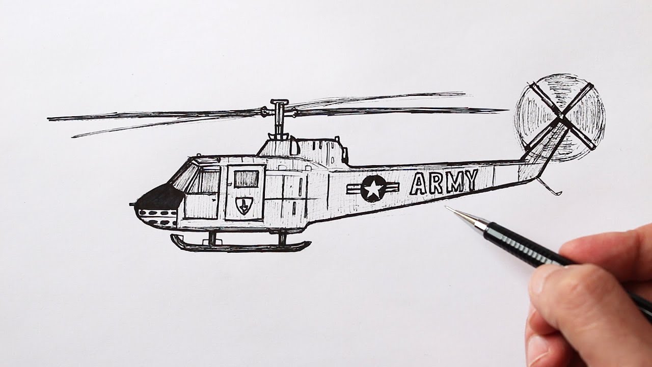 How To Draw A Army Helicopter Easy - YouTube