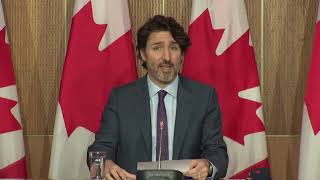 Canada's Prime Minister Justin Trudeau delivers an update on coronavirus