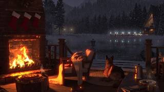 A Calming Winter Lake Sitting By A Cozy Fireplace | Relaxing Fireplace Ambience | 4K