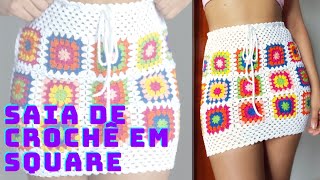 Saia em Quadradinhos de Crochê / União  dos Square/Square de Crochet