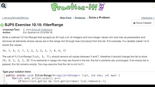 Java Practice It | Exercise 10.15: filterRange | ArrayList, collections, array list