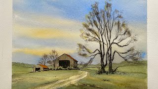 Paint A Loose GOLDEN HOUR Watercolor Landscape Painting, Beginners Ink & Watercolour Tutorial Demo