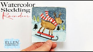 Watercolor Christmas Tutorial- Mini Monday Reindeer sledding/ Christmas Card Ideas